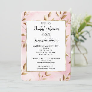 Blush Pink Gold Leaves Bridal Shower Invitation