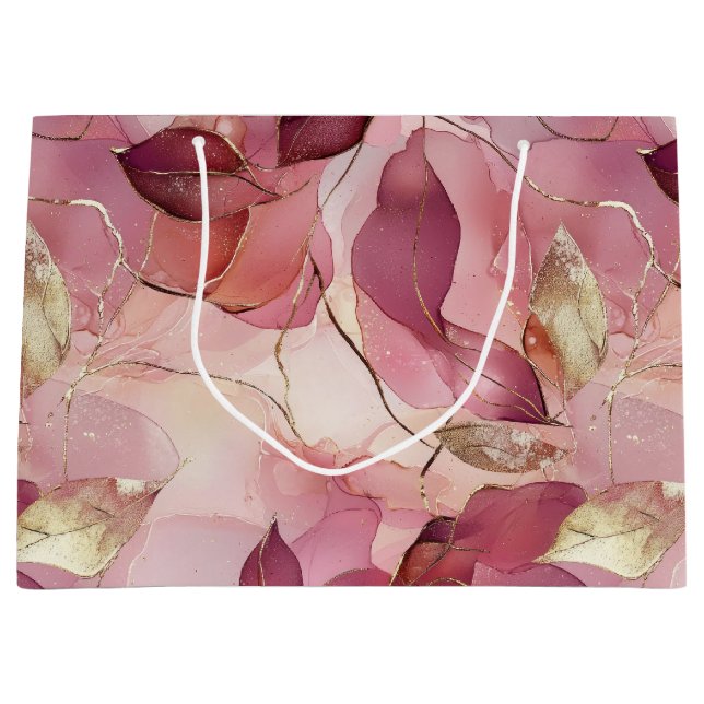 Blush Pink Gold Leaves Bridal Shower Large Gift Bag (Front)