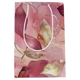 Blush Pink Gold Leaves Bridal Shower Medium Gift Bag
