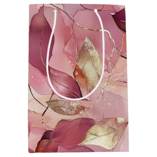 Blush Pink Gold Leaves Bridal Shower Medium Gift Bag (Front)