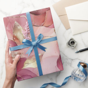 Blush Pink Gold Leaves Bridal Shower Wrapping Paper