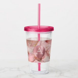 Blush Pink Gold Leaves Monogram Acrylic Tumbler
