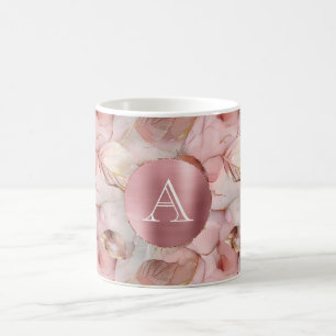Blush Pink Gold Leaves Monogram Coffee Mug