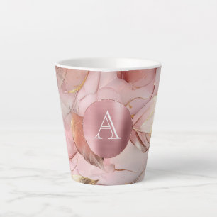 Blush Pink Gold Leaves Monogram Latte Mug