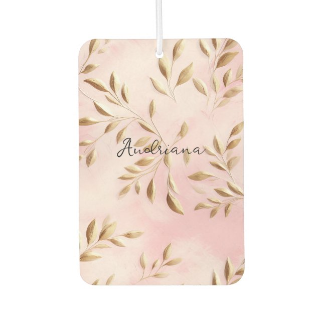 Blush Pink Gold Leaves Wedding Car Air Freshener (Front)