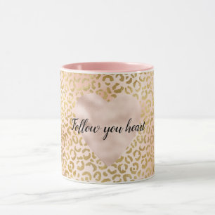 Blush Pink Gold Leopard Heart  Mug