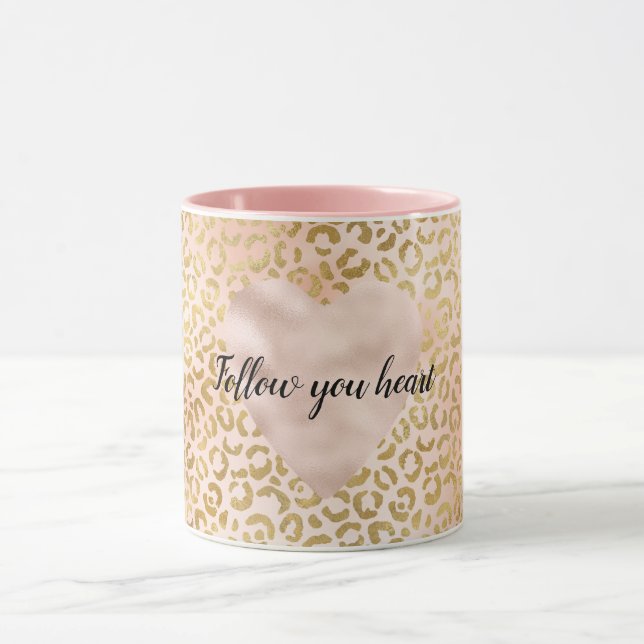 Blush Pink Gold Leopard Heart  Mug (Center)