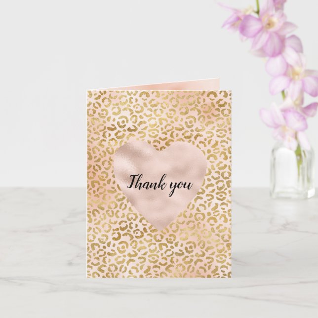 Blush Pink Gold Leopard Heart Thank you       Card (Orchid)