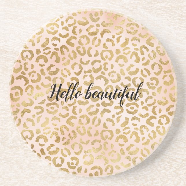 Blush Pink Gold Leopard Print         Coaster (Front)