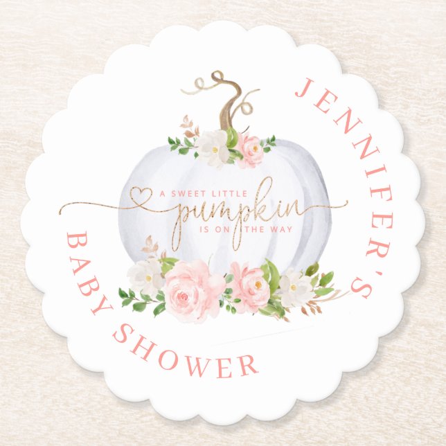 Blush pink gold Little pumpkin  Paper Coaster (Front)