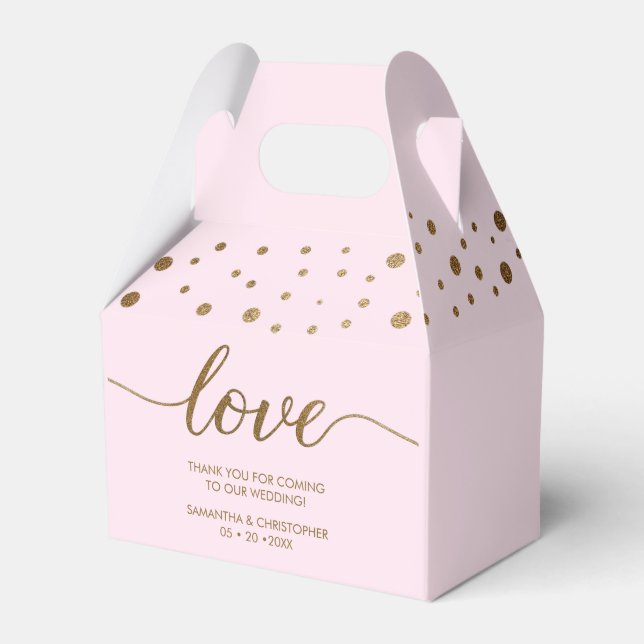Blush Pink Gold Love Script Personalised Wedding Favour Box (Front Side)