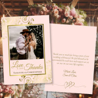 Blush Pink & Gold Love Thanks Photo & Note Wedding