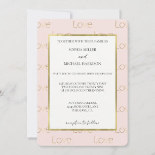Blush Pink Gold Love White Wedding Invitation