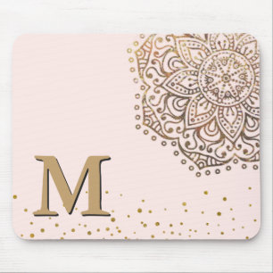 Blush Pink Gold Mandala Boho Monogrammed Initial Mouse Mat