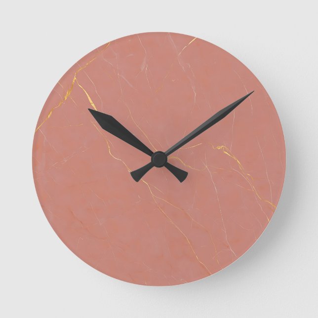 Blush Pink Gold Marble Pattern Round Clock (Front)