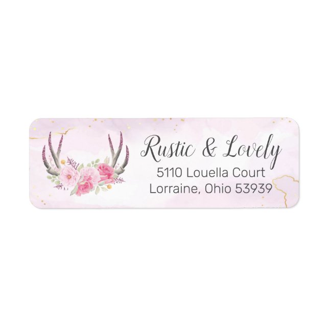 Blush Pink Gold Marble Rustic Floral Antlers Chic (Front)