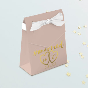 Blush Pink Gold Married Hearts Wedding Favour Box