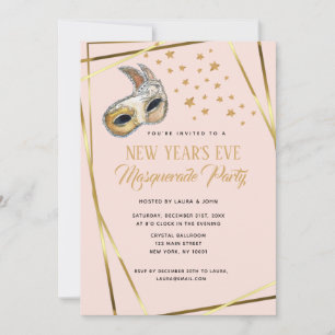 Blush Pink & gold Masquerade New Year's party Announcement