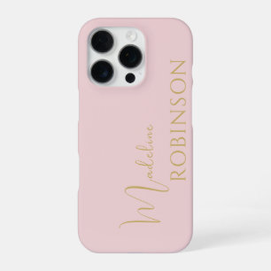 Blush Pink Gold Minimalist Chic Script Monogram iPhone 16 Pro Case