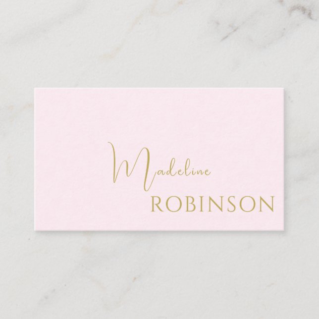 Blush Pink Gold Minimalist Elegant Script Business Card (Front)
