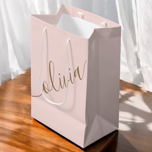 Blush Pink Gold Minimalist Monogram Elegant Medium Gift Bag (Creator Uploaded)