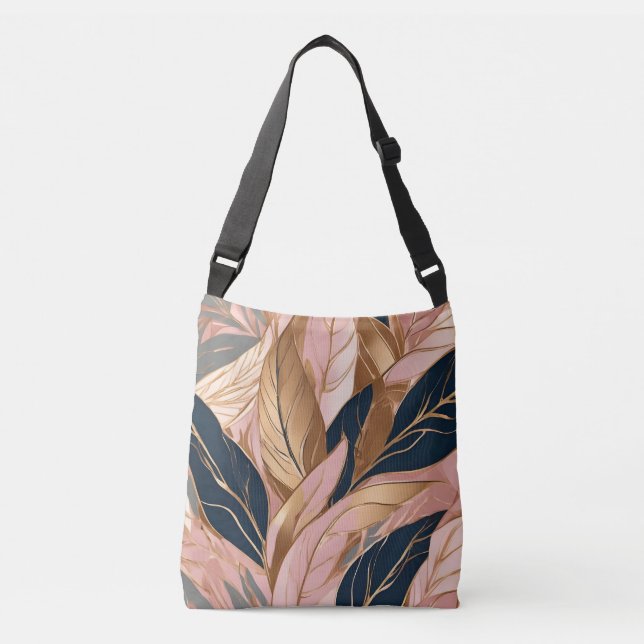 Blush Pink Gold Modern Boho Leaves Collection Crossbody Bag (Front)