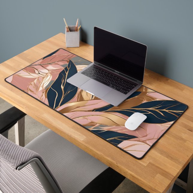 Blush Pink Gold Modern Boho Leaves Collection Desk Mat (Office 2)