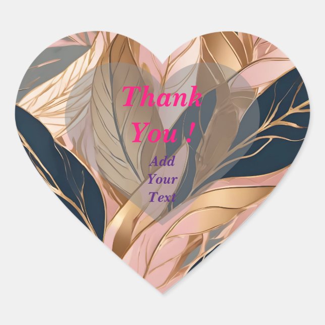Blush Pink Gold Modern Boho Leaves Collection Heart Sticker (Front)