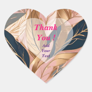 Blush Pink Gold Modern Boho Leaves Collection Heart Sticker