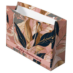Blush Pink Gold Modern Boho Leaves Collection Large Gift Bag