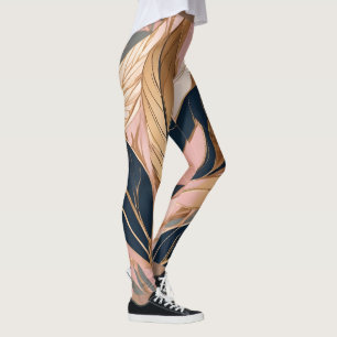 Blush Pink Gold Modern Boho Leaves Collection Leggings
