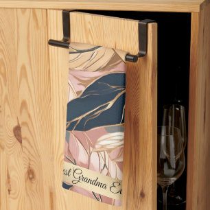 Blush Pink Gold Modern Boho Leaves Collection Tea Towel