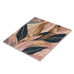 Blush Pink Gold Modern Boho Leaves Collection Tile
