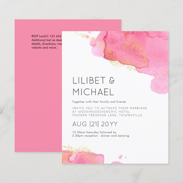 Blush Pink Gold Modern BUDGET Wedding Invitation (Front/Back)