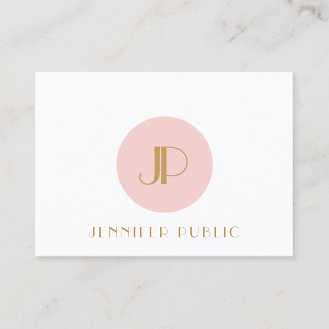 Blush Pink Gold Monogram Modern Elegant Template Business Card (Front)
