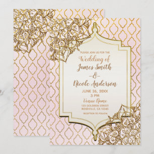 Blush Pink Gold Moroccan Arabian Nights Wedding Invitation