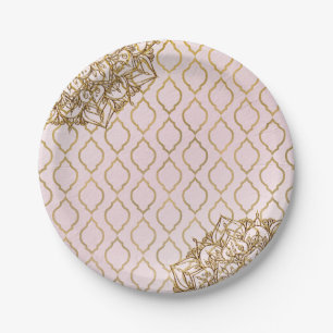 Blush Pink & Gold Moroccan Arabian Nights Wedding Paper Plate