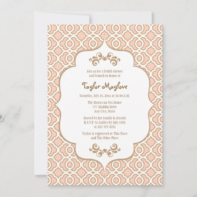 Blush Pink Gold Moroccan Bridal Shower Invites (Front)