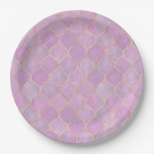 Blush Pink Gold Moroccan Pattern Paper Plate