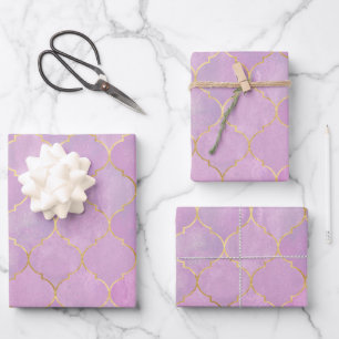 Blush Pink Gold Moroccan Pattern Wrapping Paper Sheet