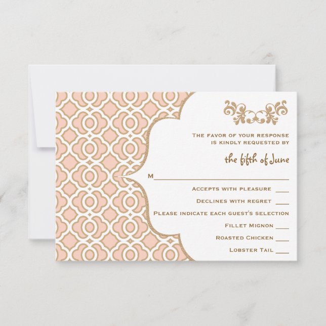 Blush Pink Gold Moroccan Wedding Response Cards (Front)