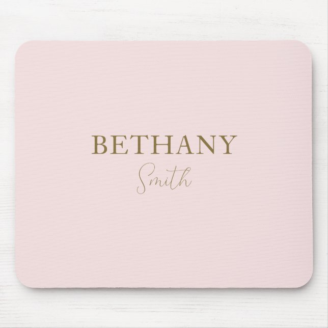 Blush Pink Gold Name Modern Mouse Mat (Front)