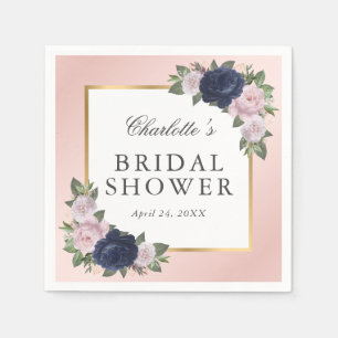 Blush Pink Gold Navy Blue Floral Bridal Shower Napkin