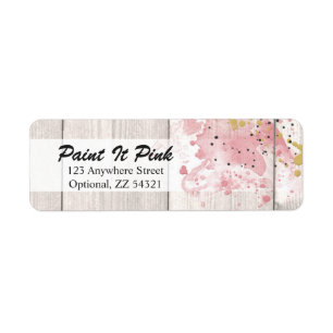 Blush Pink & Gold Paint Splatter on Rustic Wood