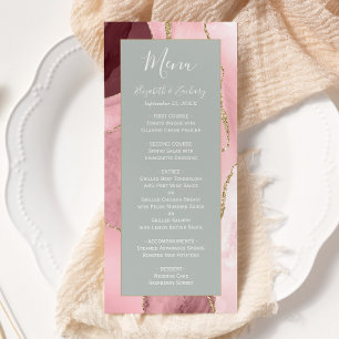 Blush Pink Gold Pale Sage Green Agate Wedding Menu