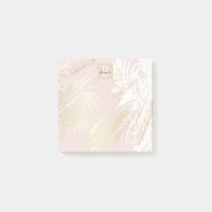 Blush pink gold palm leaves monogram post-it notes
