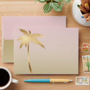 Blush Pink Gold Palm Tree Ombre Envelope