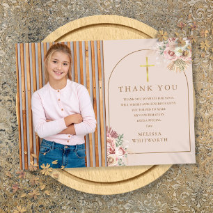 Blush Pink Gold Pampas Grass Floral Confirmation Thank You Card