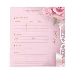 Blush pink gold pastel watercolo fittness Planner Notepad