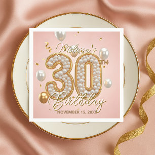 Blush Pink Gold Pearl Mosaic 30th Birthday Napkin